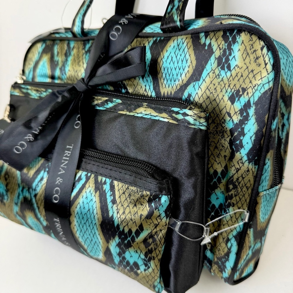 Trina & Co Snake Print Cosmetic Bag Set Travel Makeup Organizer NWT - Picture 2 of 9